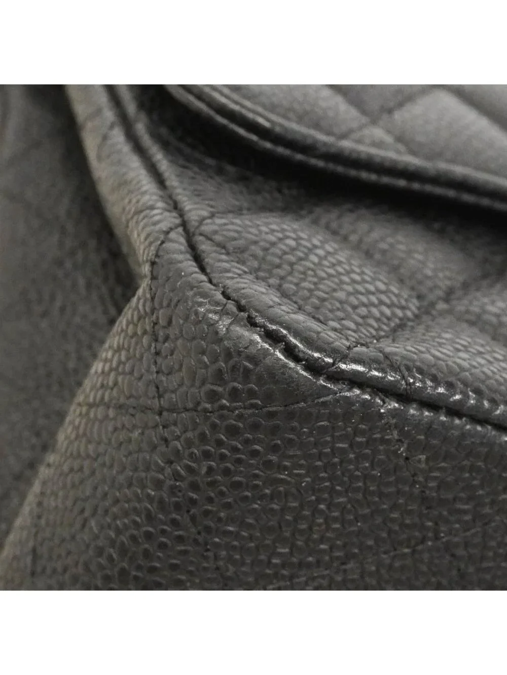 Chanel Shoulder Bag Quilted Caviar Leather Black Silver